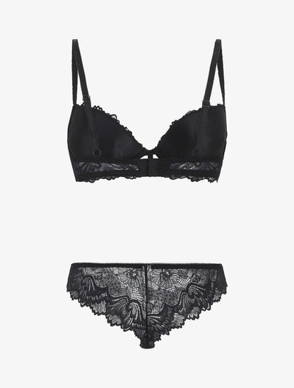 Ensemble soutien-gorge push up et shorty en dentelle - Noir - 3