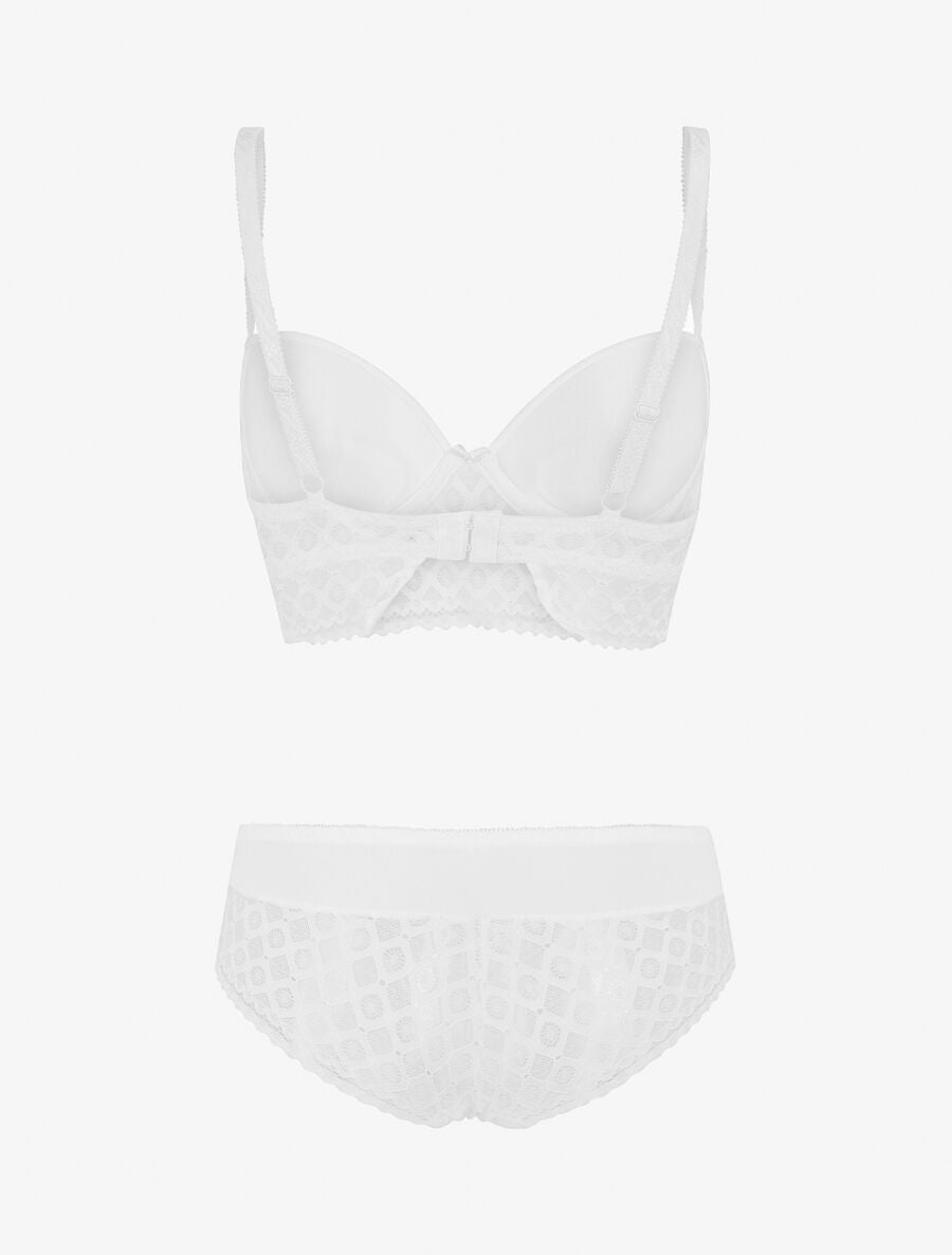Ensemble push up à large bande en dentelle - Blanc - 2