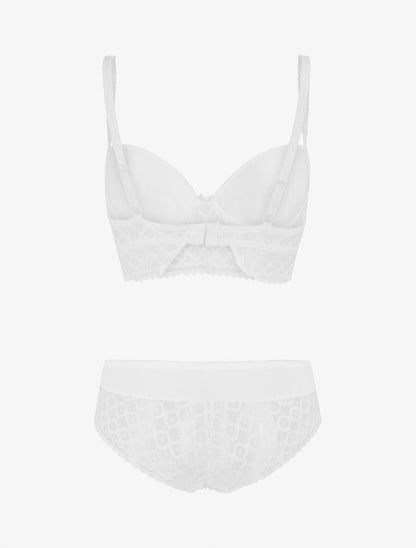 Ensemble push up à large bande en dentelle - Blanc - 2