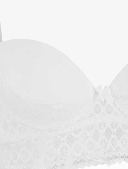Ensemble push up à large bande en dentelle - Blanc - 3