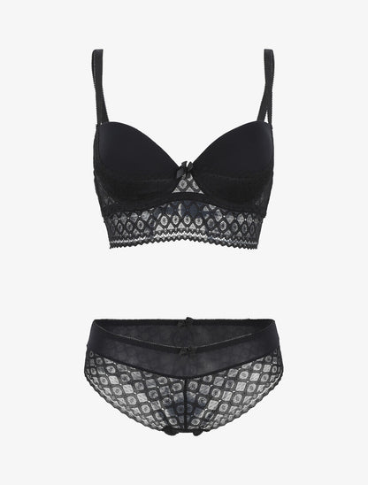 Ensemble push up à large bande en dentelle - Noir - 4