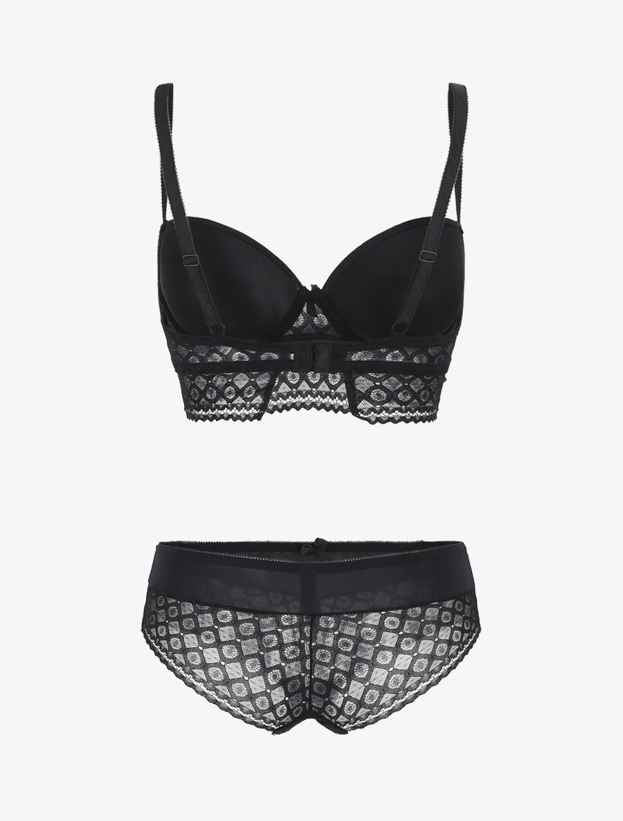 Ensemble push up à large bande en dentelle - Noir - 2