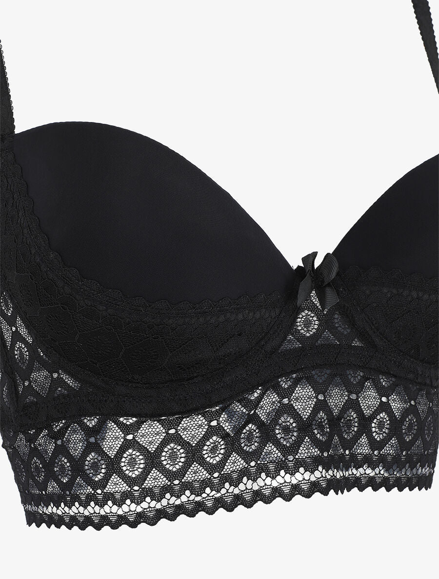 Ensemble push up à large bande en dentelle - Noir - 3
