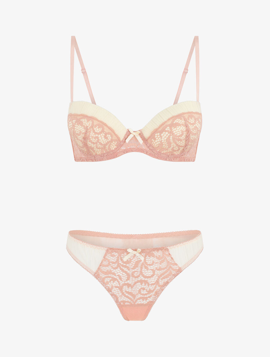 Ensemble push up en dentelle à motif graphique - Rose - 5