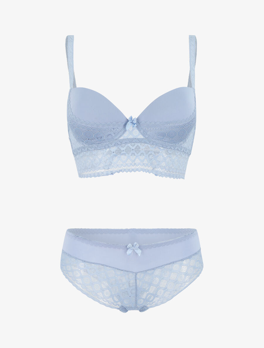 Ensemble push up à large bande en dentelle - Bleu lavande - 5
