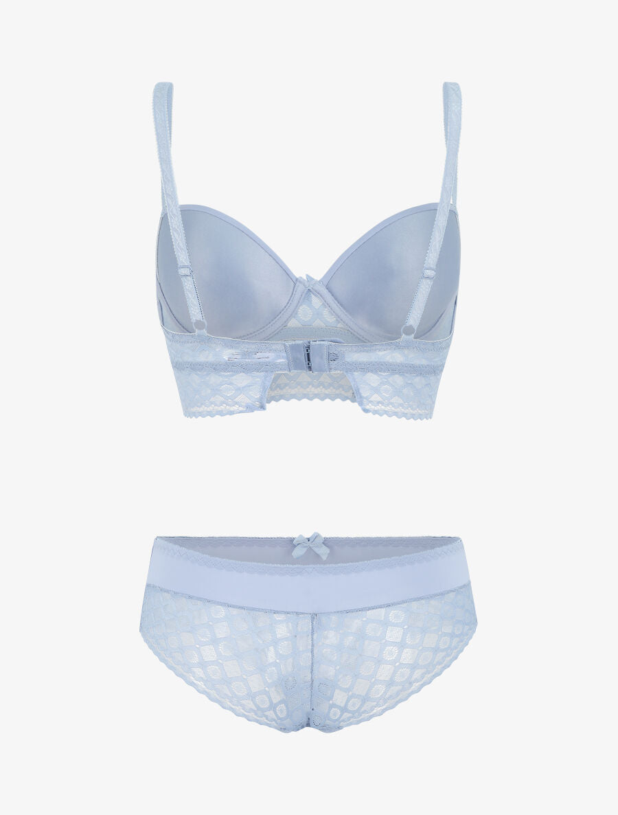 Ensemble push up à large bande en dentelle - Bleu lavande - 3