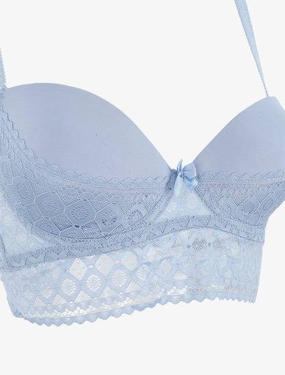 Ensemble push up à large bande en dentelle - Bleu lavande - 4