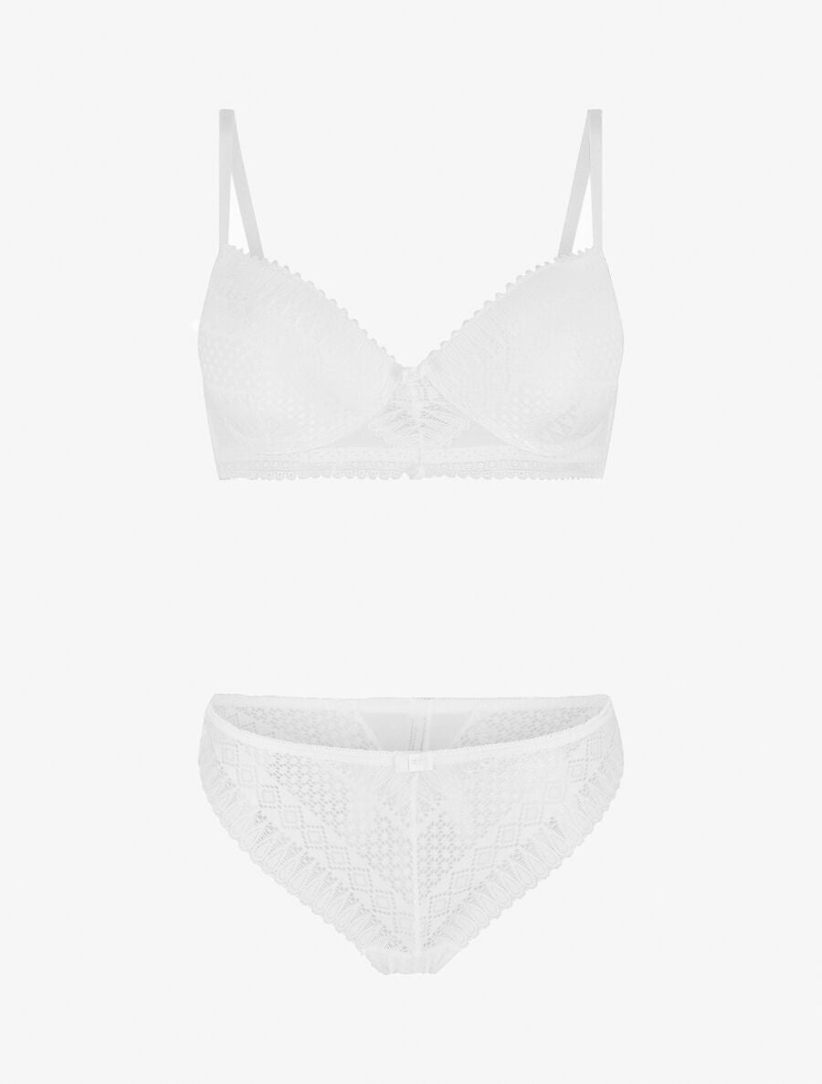 Ensemble push up à pois en dentelle - Blanc - 4