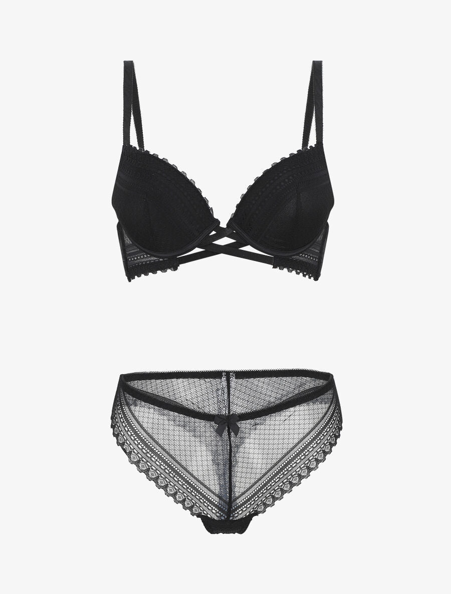 Ensemble push up texturé en dentelle - Noir - 4