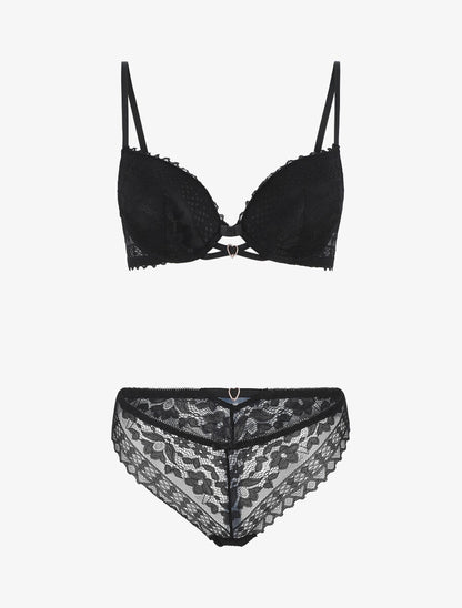 Ensemble soutien-gorge et tanga en dentelle - Noir - 1