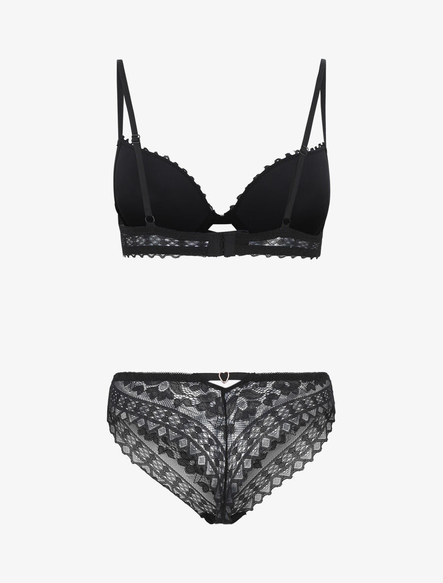 Ensemble soutien-gorge et tanga en dentelle - Noir - 2