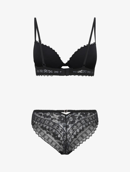 Ensemble soutien-gorge et tanga en dentelle - Noir - 2