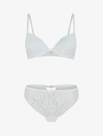 Ensemble soutien-gorge et tanga en dentelle - Blanc - 2