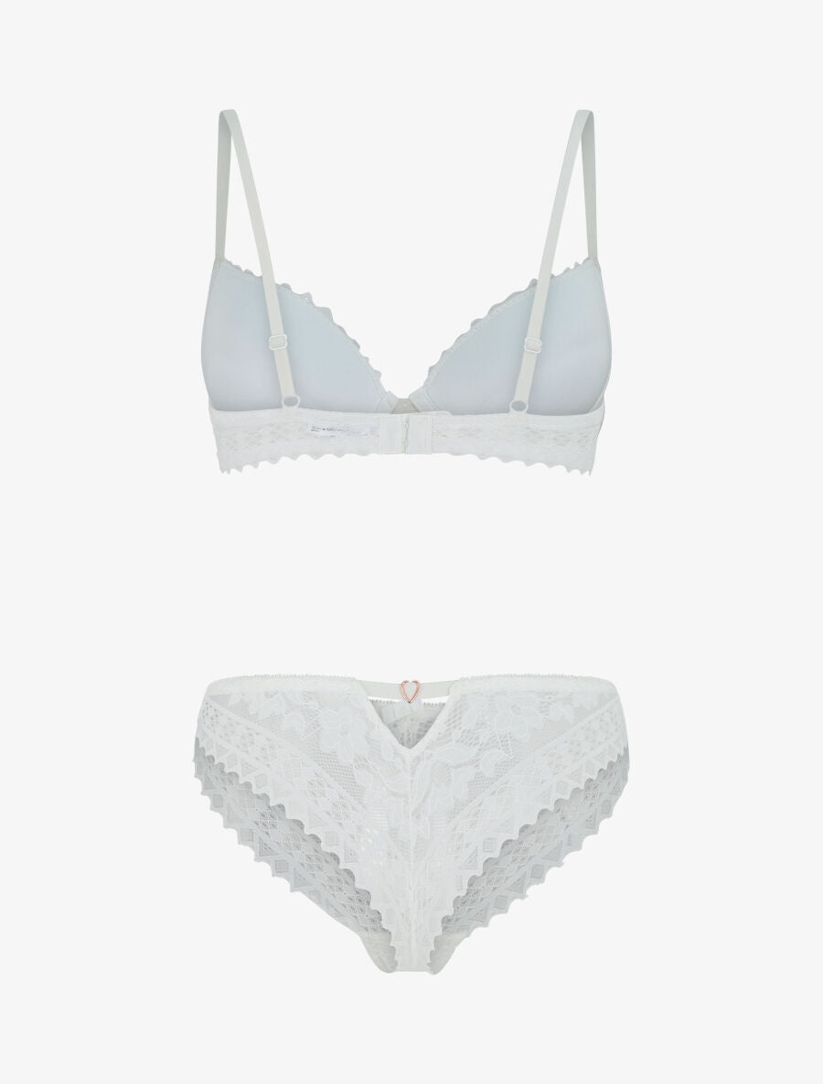 Ensemble soutien-gorge et tanga en dentelle - Blanc - 3