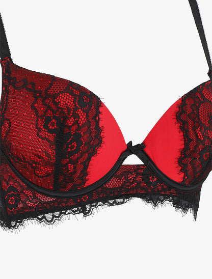 Ensemble soutien-gorge push up et culotte en dentelle - Noir/rouge - 4