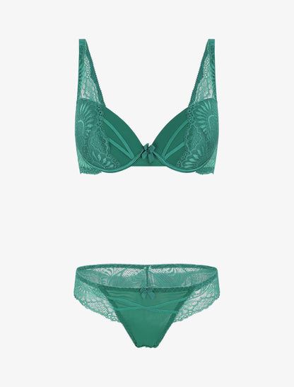 Ensemble push up et culotte ajourée en dentelle - Vert - 5