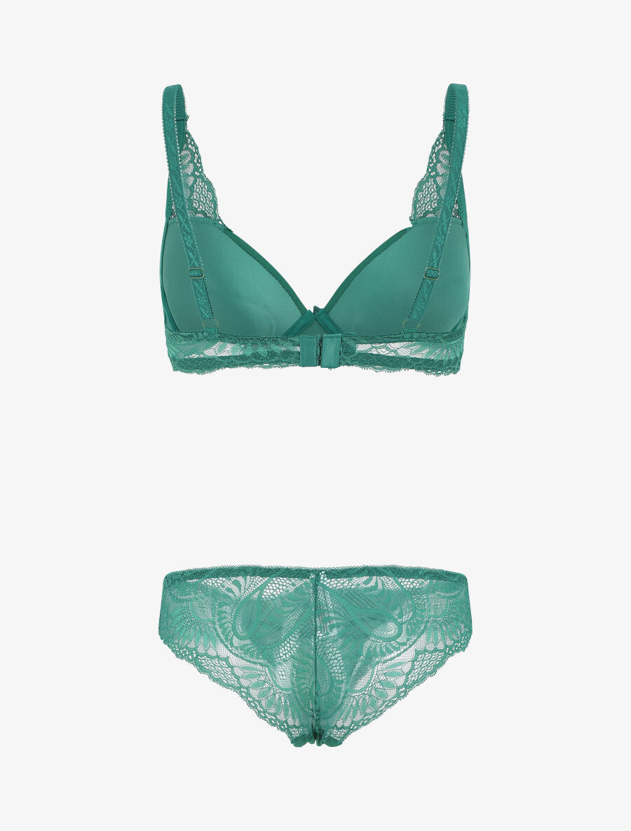 Ensemble push up et culotte ajourée en dentelle - Vert - 3
