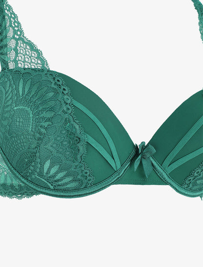 Ensemble push up et culotte ajourée en dentelle - Vert - 4