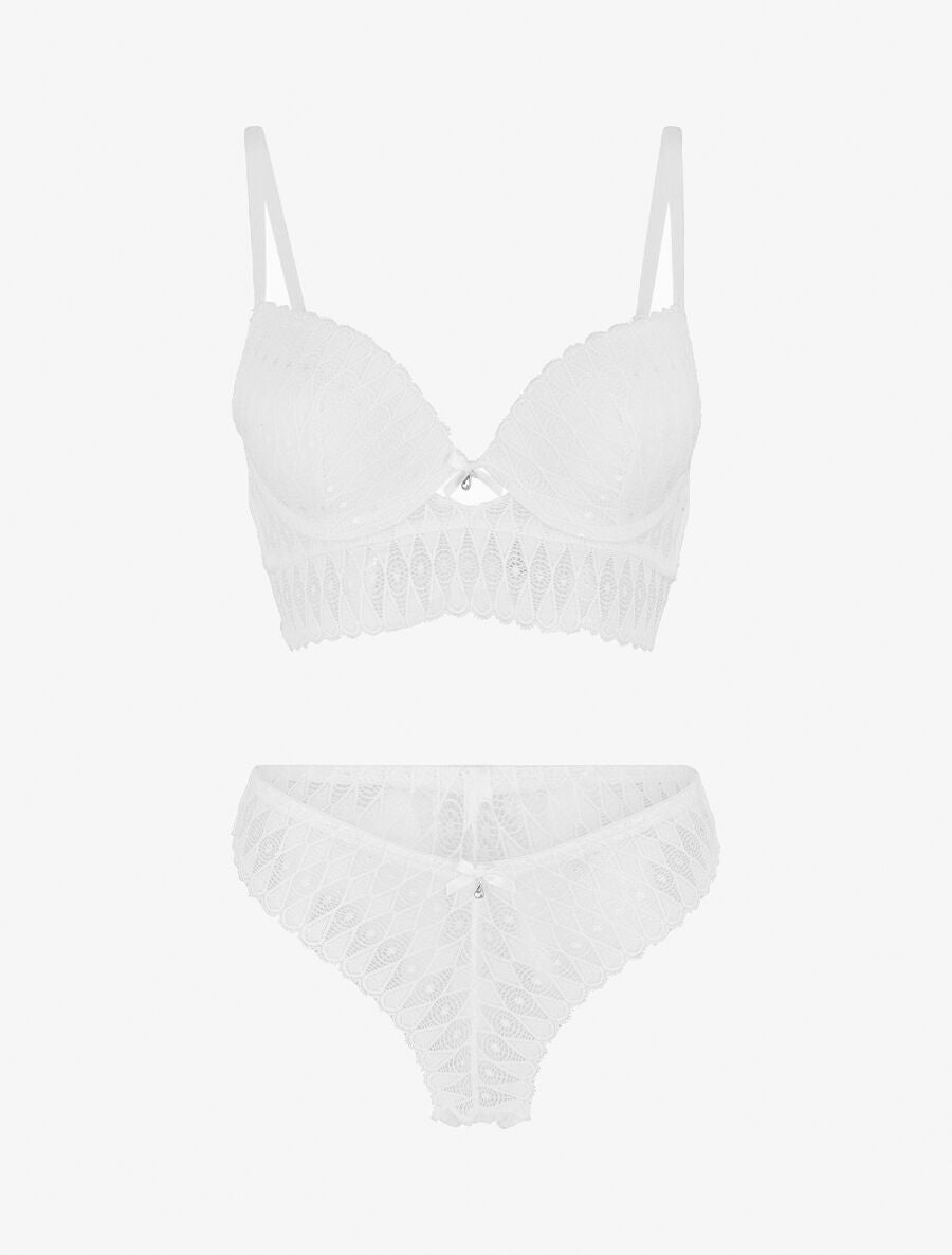 Ensemble push up bandeau en dentelle - Blanc - 1