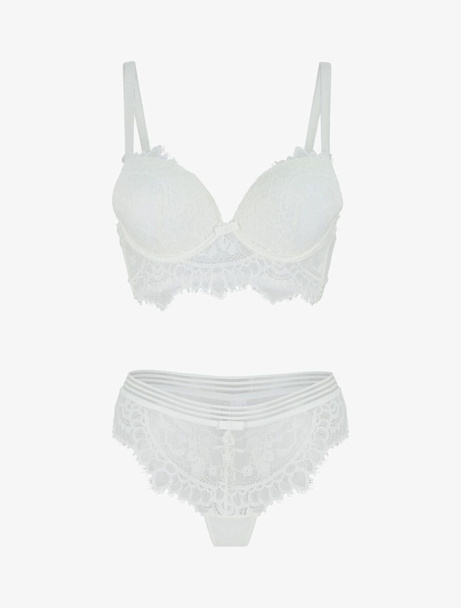Ensemble push up bande en dentelle - Blanc - 1