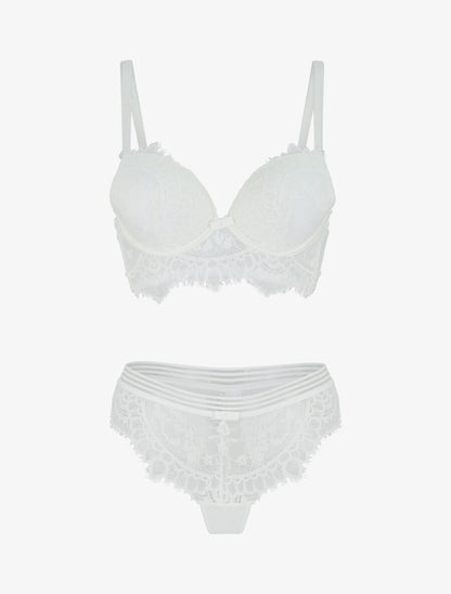 Ensemble push up bande en dentelle - Blanc - 1