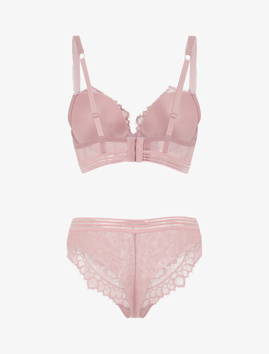 Ensemble push up bande en dentelle - Vieux rose - 3