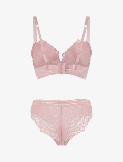 Ensemble push up bande en dentelle - Vieux rose - 3