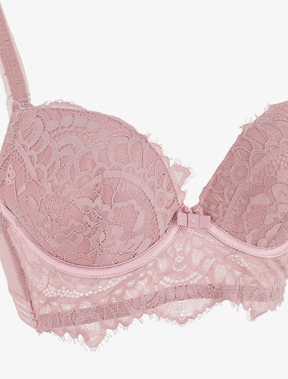 Ensemble push up bande en dentelle - Vieux rose - 4