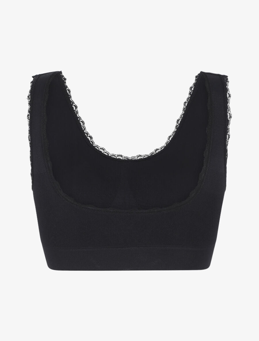 Brassière à détail dentelle et coussinets amovibles - Noir - 2