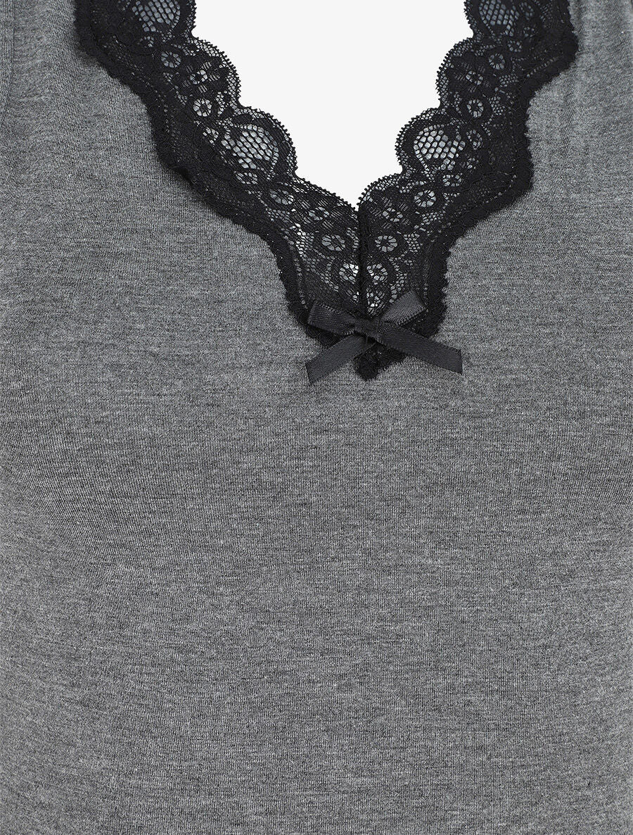 Ensemble pyjama en dentelle - Gris foncé - 3