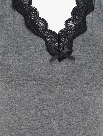 Ensemble pyjama en dentelle - Gris foncé - 3