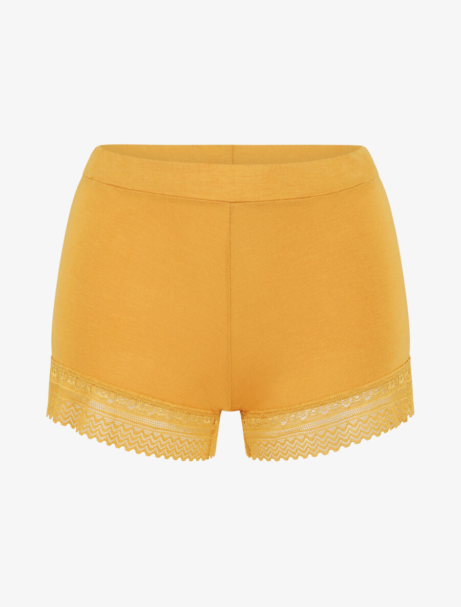 Ensemble pyjama en dentelle et boutons décoratifs - Jaune moutarde - 4