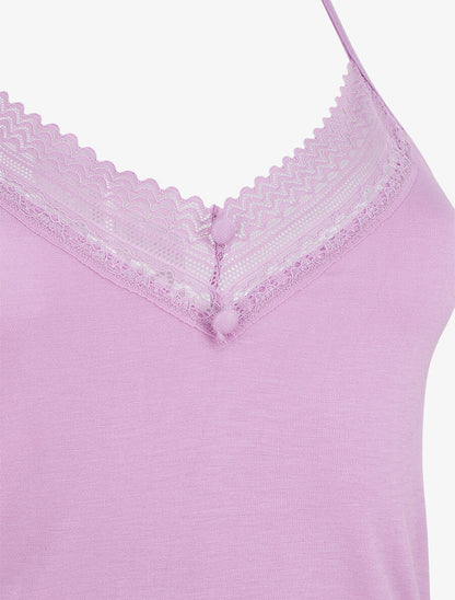 Ensemble pyjama en dentelle et boutons décoratifs - Lilas - 3