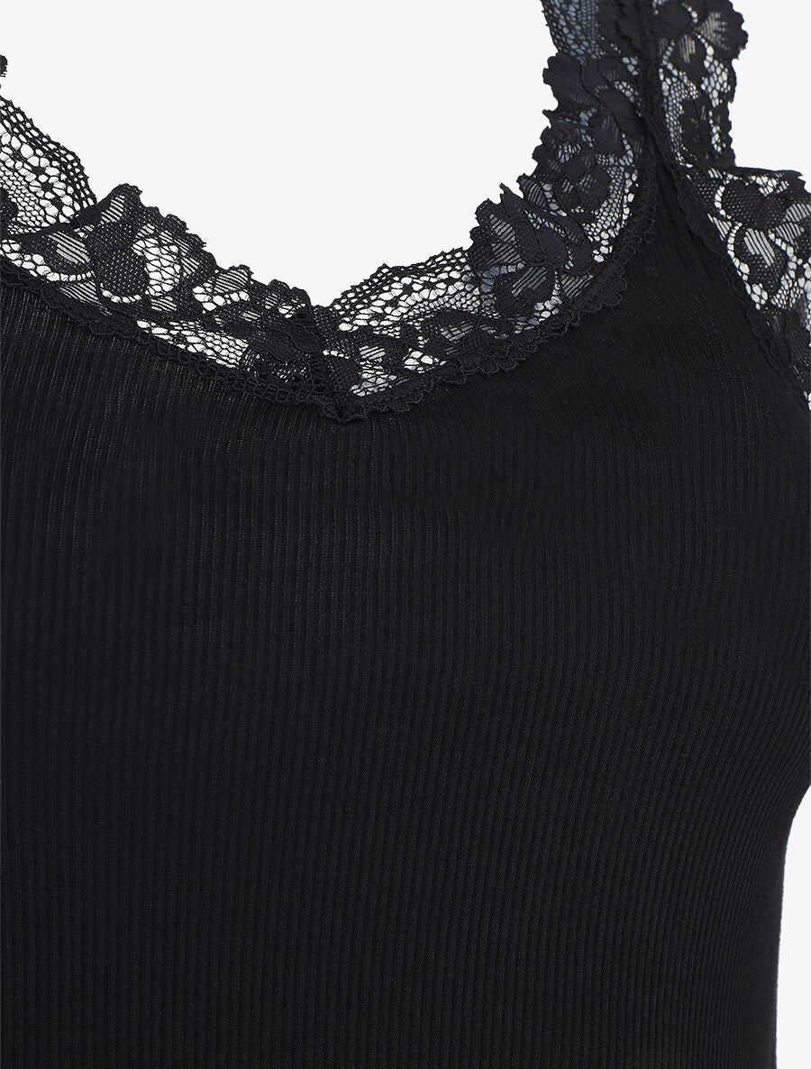 Ensemble pyjama débardeur et short à détail dentelle - Noir - 3