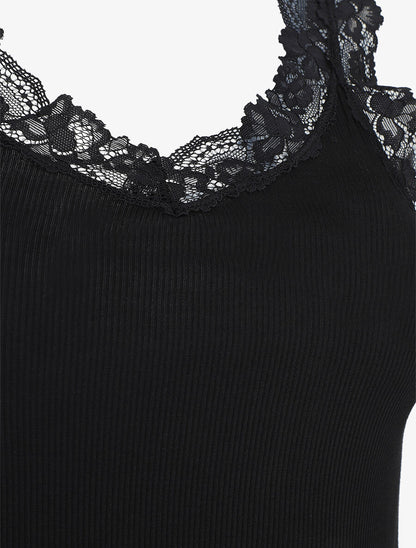 Ensemble pyjama débardeur et short à détail dentelle - Noir - 3
