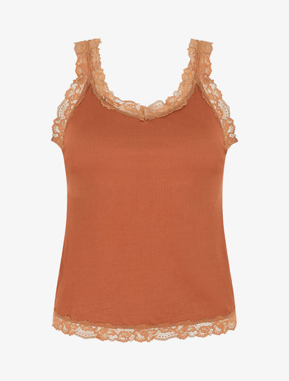 Ensemble pyjama débardeur et short à détail dentelle - Rouille - 6