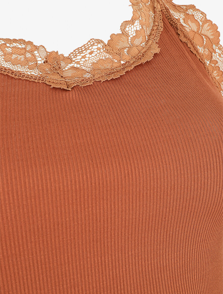 Ensemble pyjama débardeur et short à détail dentelle - Rouille - 3