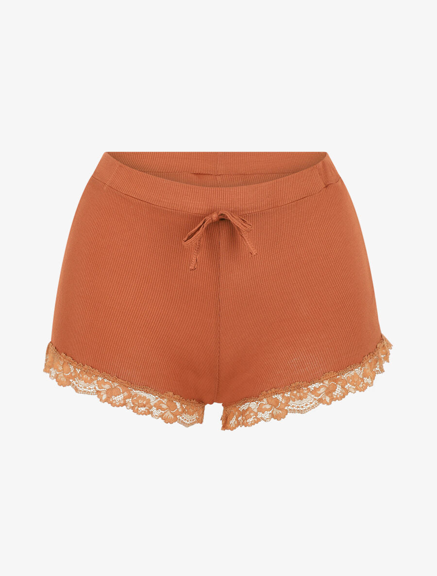 Ensemble pyjama débardeur et short à détail dentelle - Rouille - 4