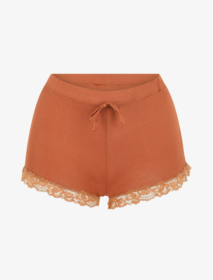 Ensemble pyjama débardeur et short à détail dentelle - Rouille - 4