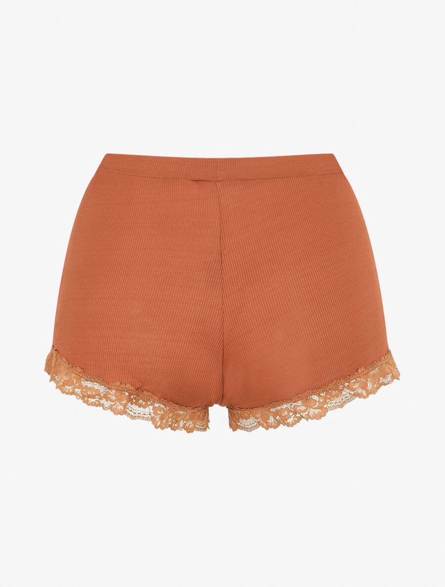 Ensemble pyjama débardeur et short à détail dentelle - Rouille - 5