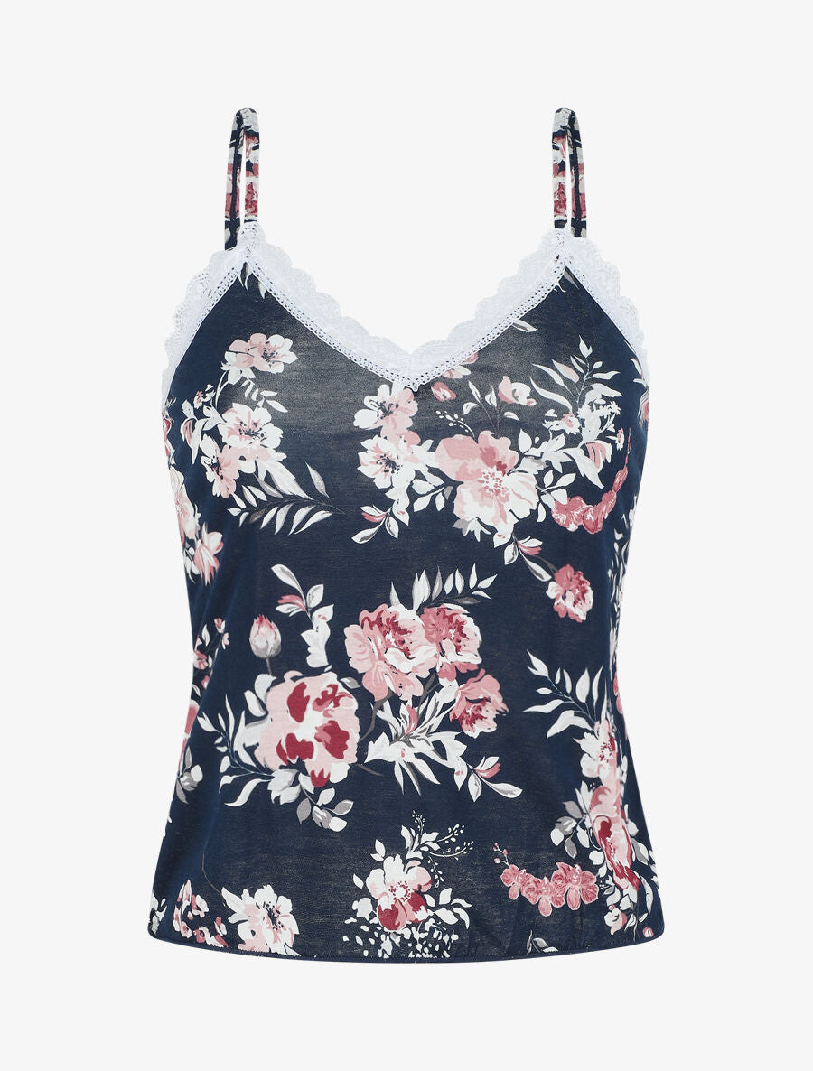 Ensemble pyjama en dentelle à motif floral - Marine - 1