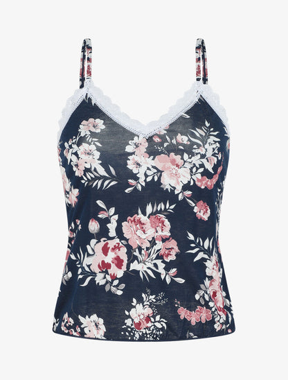 Ensemble pyjama en dentelle à motif floral - Marine - 1