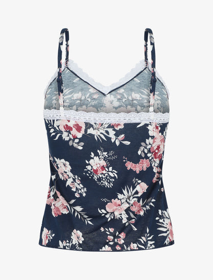 Ensemble pyjama en dentelle à motif floral - Marine - 2