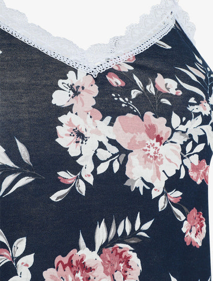 Ensemble pyjama en dentelle à motif floral - Marine - 3