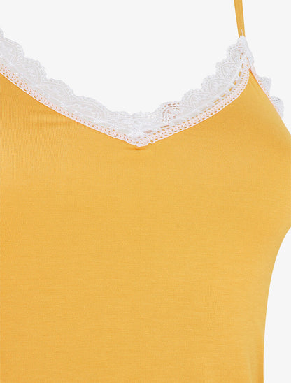 Ensemble pyjama en dentelle bicolore - Jaune moutarde - 3