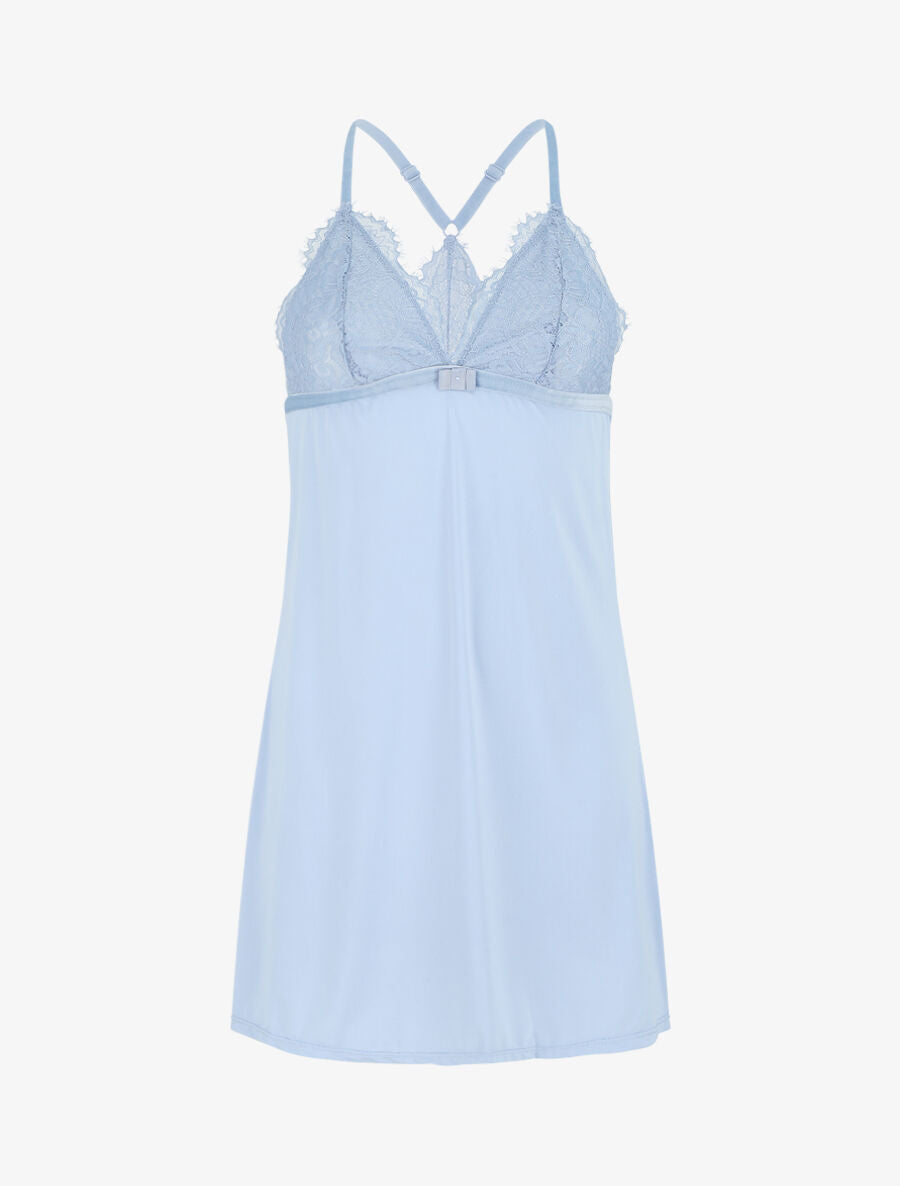 Robe nuisette dos nageur et dentelle - Bleu lavande - 2
