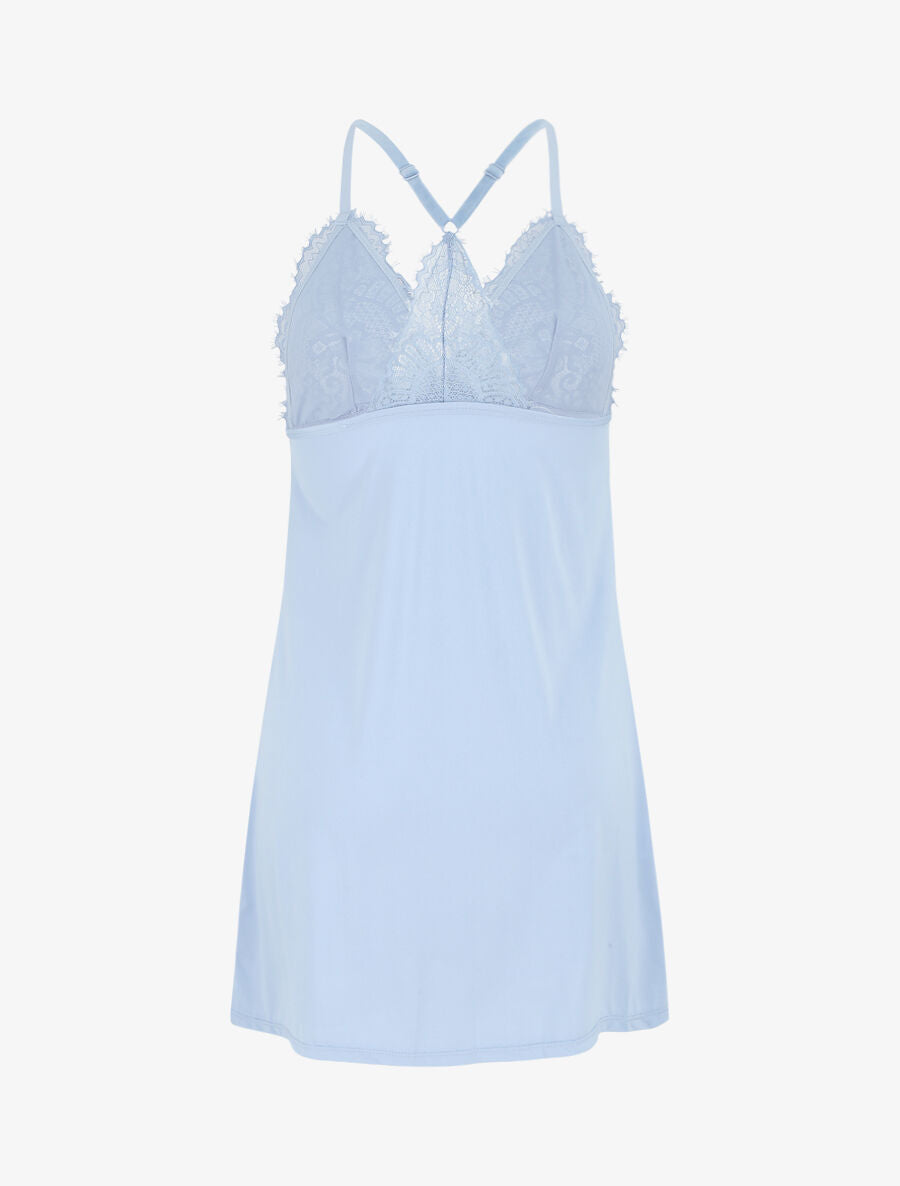 Robe nuisette dos nageur et dentelle - Bleu lavande - 3