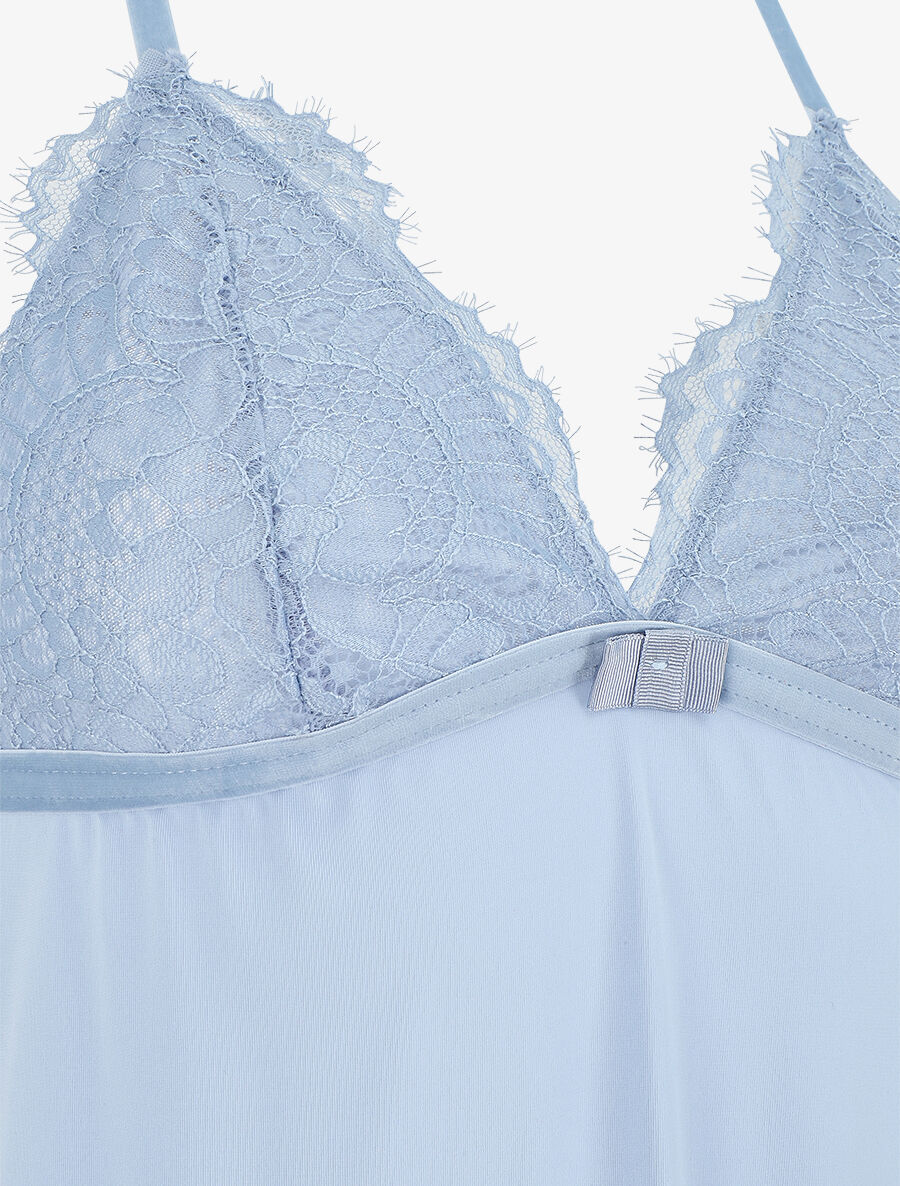 Robe nuisette dos nageur et dentelle - Bleu lavande - 4
