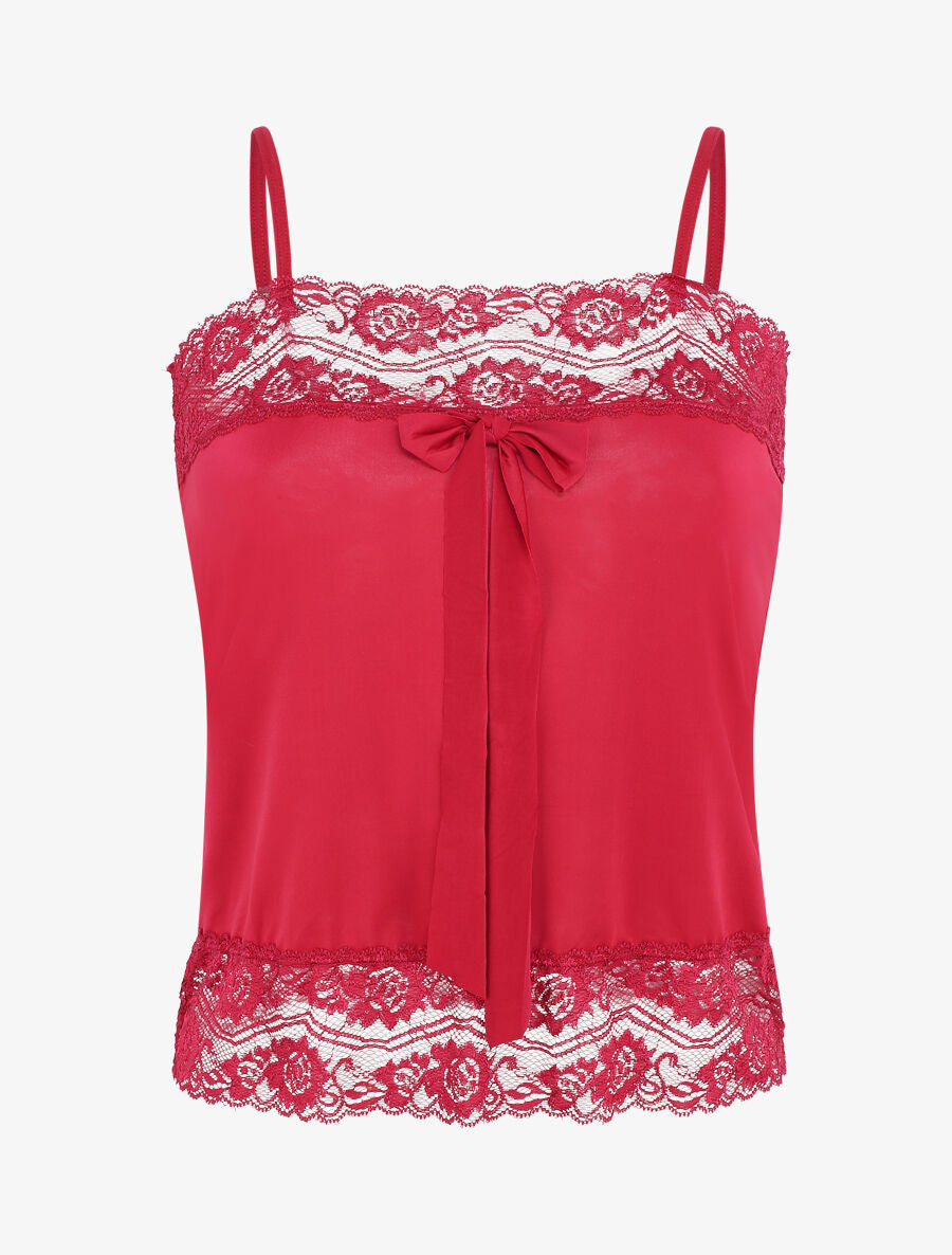 Ensemble pyjama à détail dentelle et noeud - Bordeaux - 6