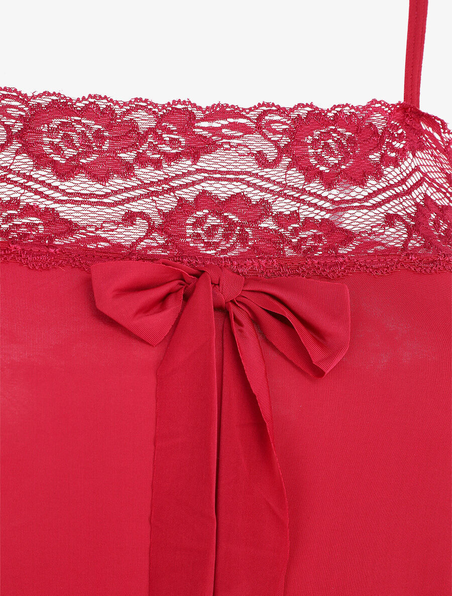 Ensemble pyjama à détail dentelle et noeud - Bordeaux - 3